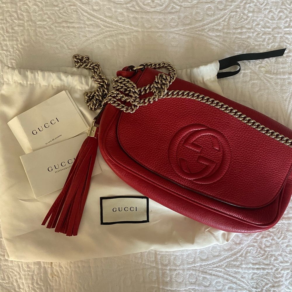 Gucci 536224 Red Leather SOHO Tassel Crossbody